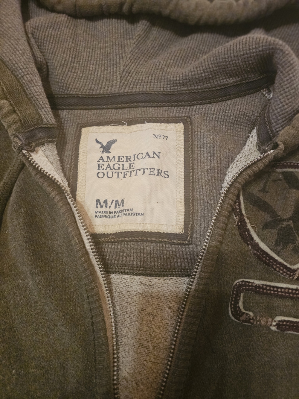 American Eagle Outfitters Men's Medium Olive Zip-Up Hoodie Jacket